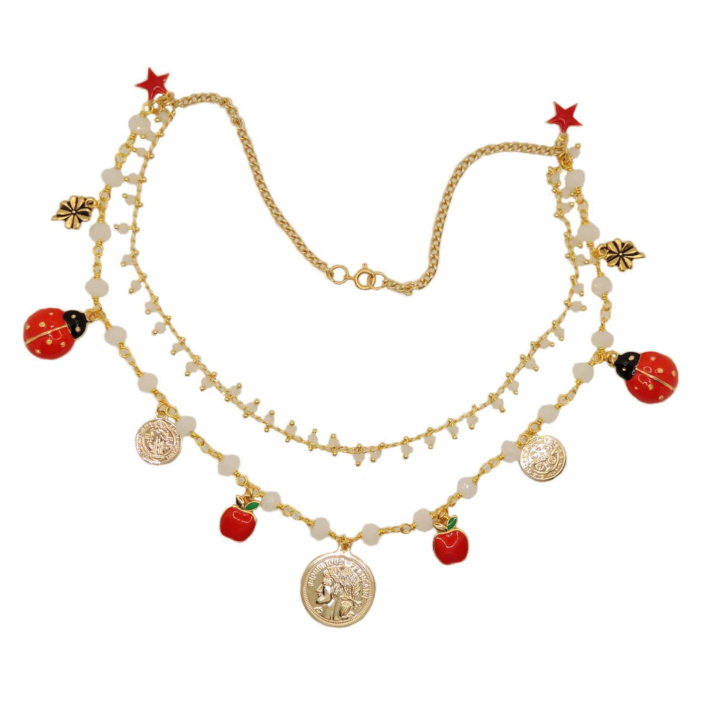 Le Troisième Songe Collana con charms, smalto, metallo dorato. Fatta a mano. Pezzo unico. Collane bigiotteria particolari. Collane corte. Collana donna. Collana donna girocollo. Collane moderne. Collane boho. Collane romantiche.